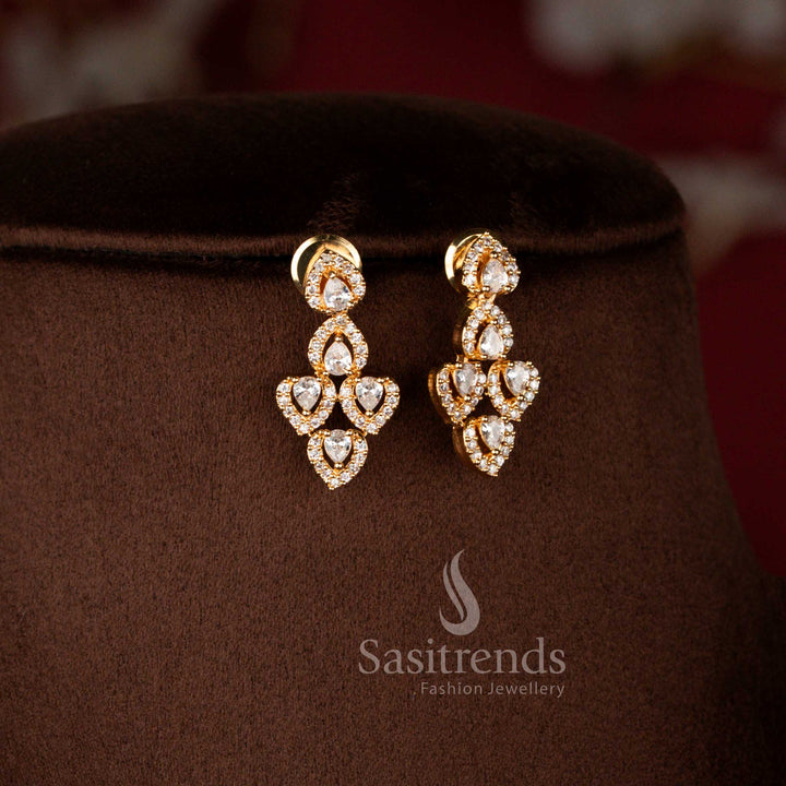 Elegant American Diamond Long Haram Jewellery Set Featuring Repeating Heart Motifs and Brilliant Halo Stone Design - Sasitrends