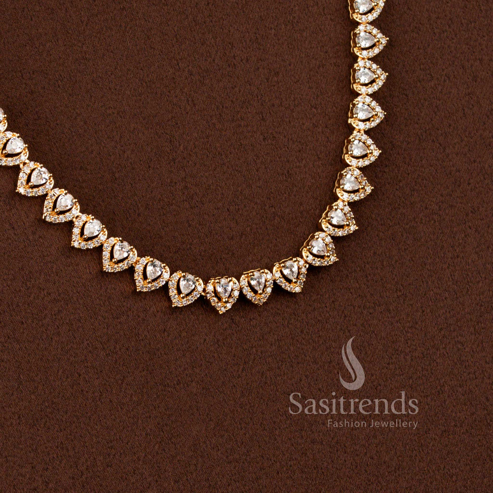 Micro Gold Plated American Diamond Heart Design Long Necklace Jewellery Set for Weddings and Festive Occasions - Sasitrends