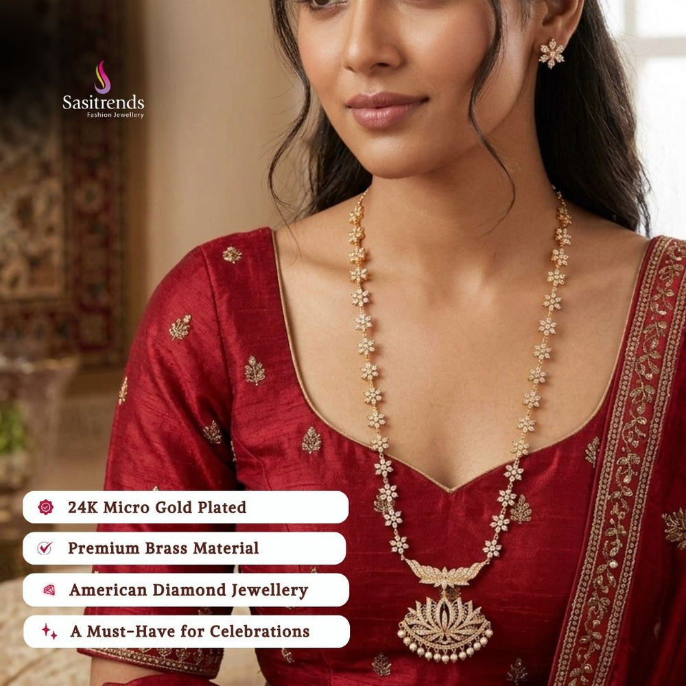 Engagement wear micro gold plated AD stone necklace set - Sasitrends