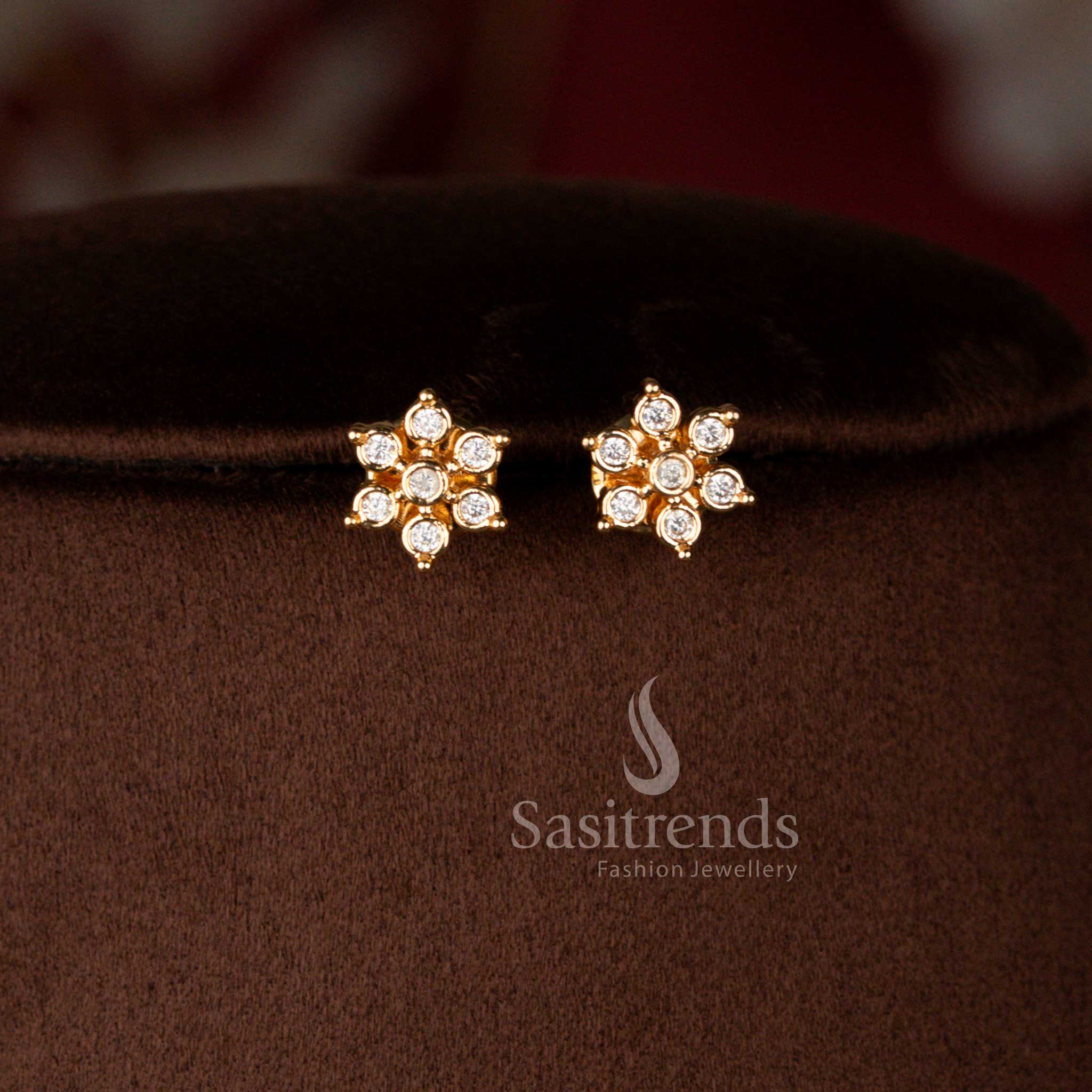 Elegant American Diamond Floral Chain Necklace Featuring an Intricate Lotus Pendant and Traditional Gold Bead Danglers - Sasitrends