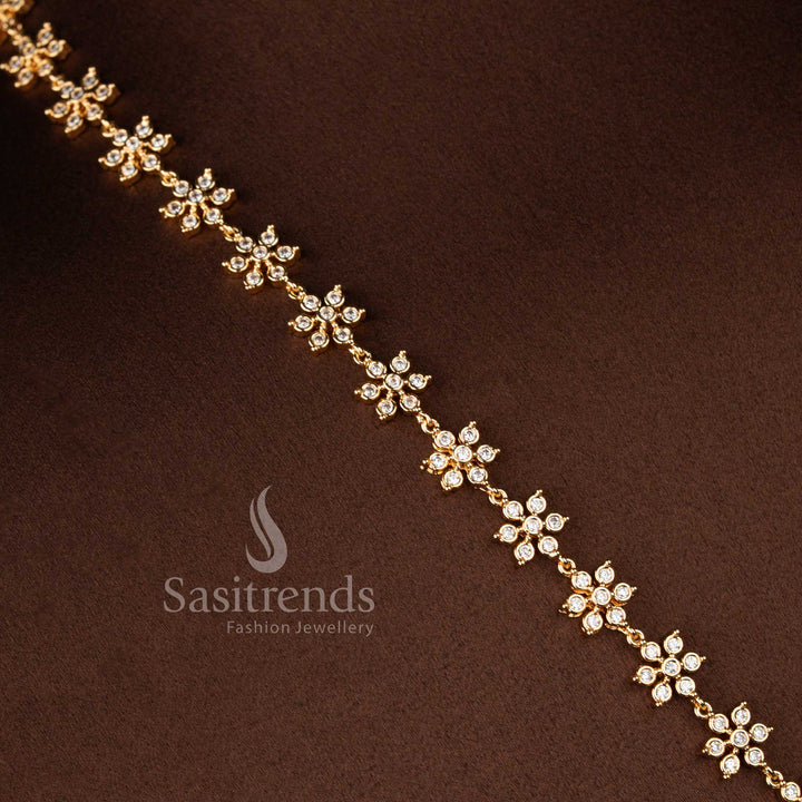 Micro Gold Plated Lotus Pendant Necklace Jewellery Set with Sparkling American Diamond Stones for Weddings and Festive Occasions - Sasitrends