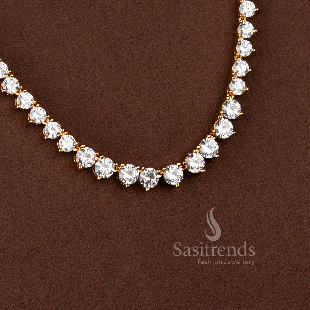 American Diamond Single Line Long Necklace Jewellery Set Featuring Brilliant Round Prong Set Stones for Women - Sasitrends