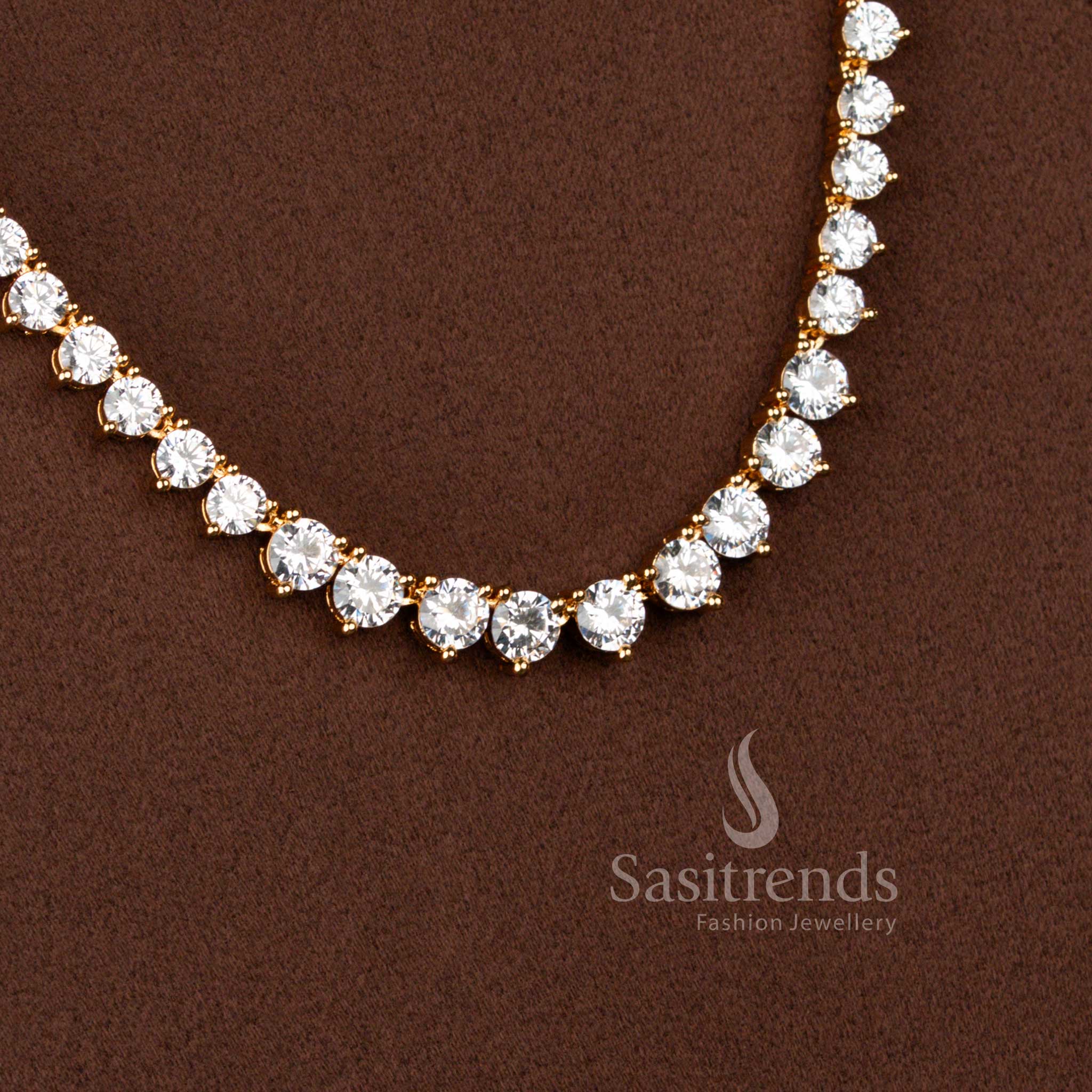 American Diamond Single Line Long Necklace Jewellery Set Featuring Brilliant Round Prong Set Stones for Women - Sasitrends