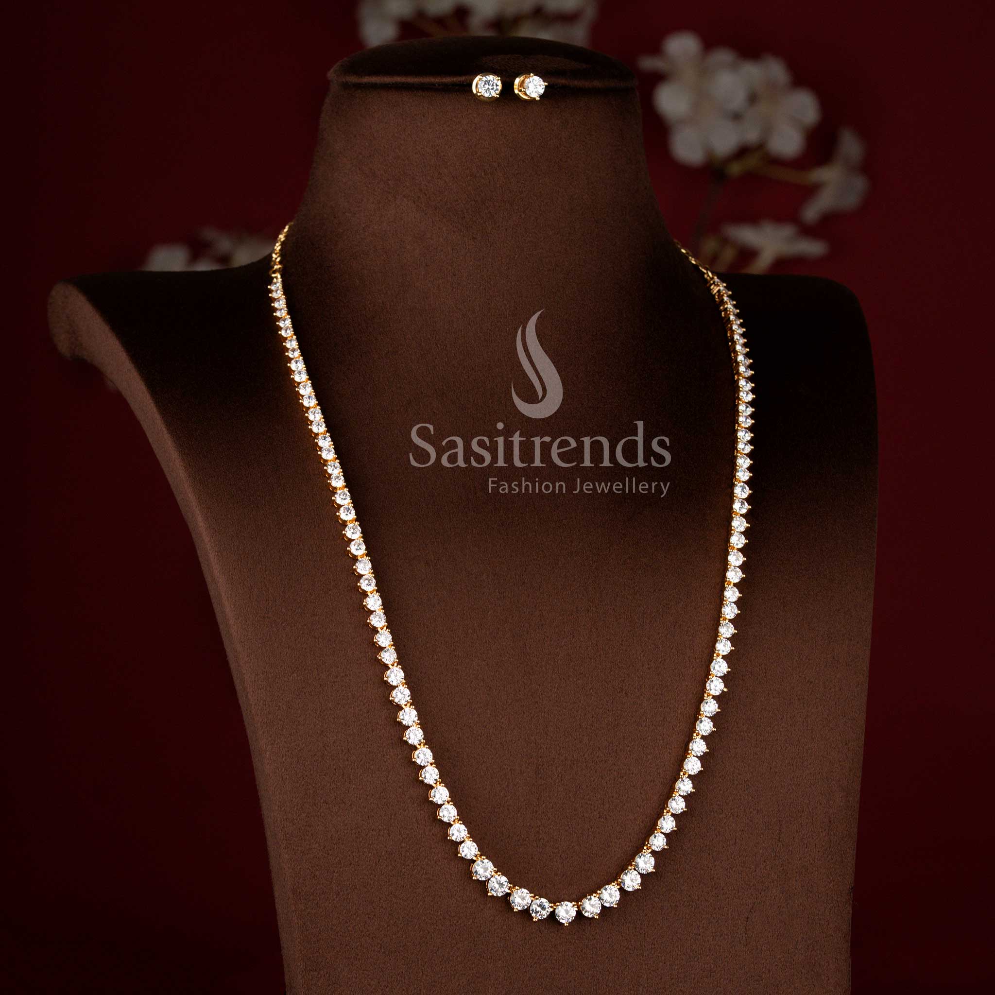 Micro Gold Plated American Diamond Long Haram Jewellery Set with Classic Solitaire Style Design for Weddings and Festive Occasions - Sasitrends