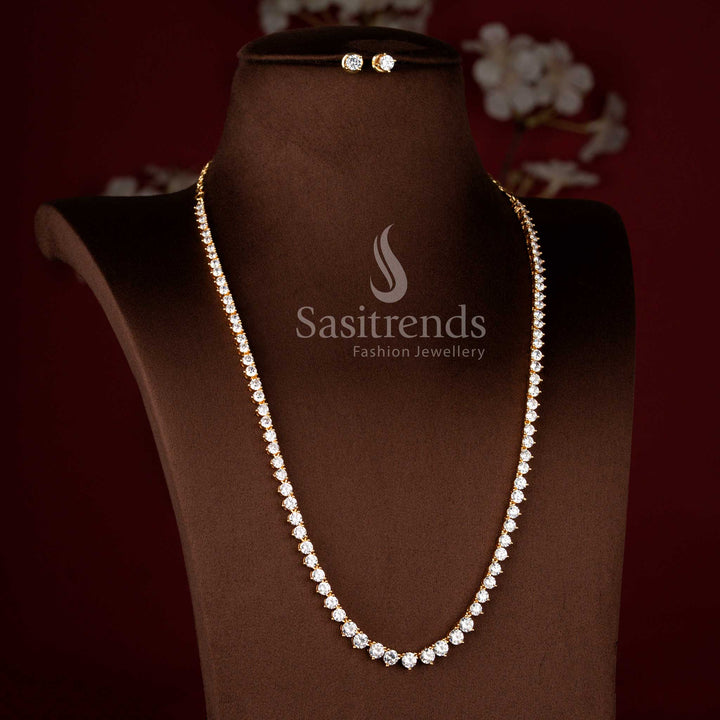 Micro Gold Plated American Diamond Long Haram Jewellery Set with Classic Solitaire Style Design for Weddings and Festive Occasions - Sasitrends