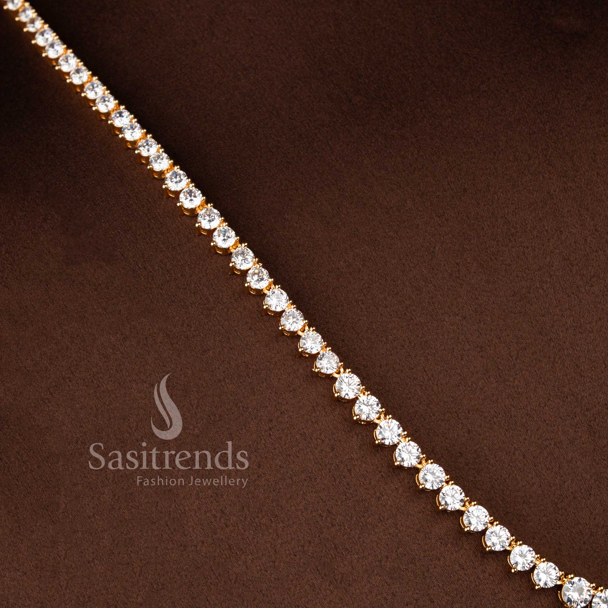 American Diamond Single Line Long Necklace Jewellery Set Featuring Brilliant Round Prong Set Stones for Women - Sasitrends
