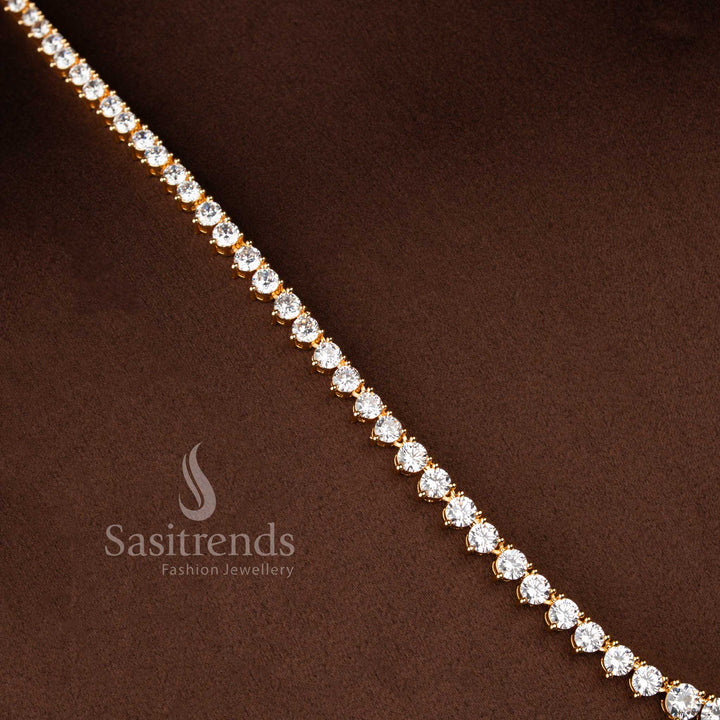 American Diamond Single Line Long Necklace Jewellery Set Featuring Brilliant Round Prong Set Stones for Women - Sasitrends