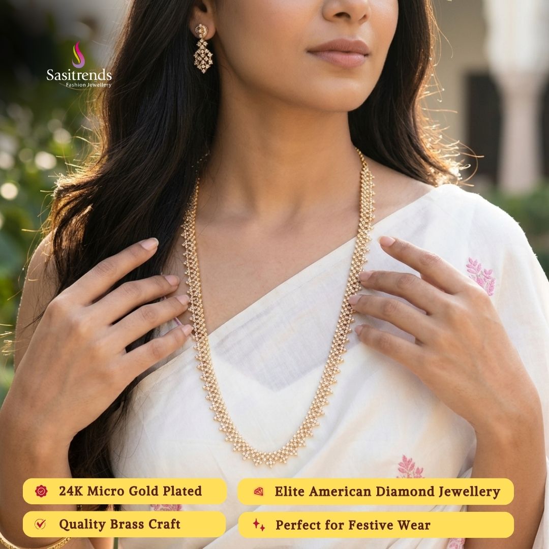 Engagement wear micro gold plated AD stone necklace set - Sasitrends
