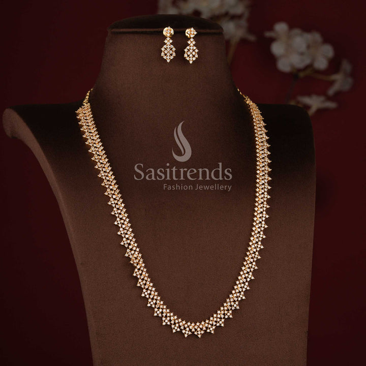 Guaranteed One Gram Micro Gold Plated shiny wave multi line American Diamond short and long necklace combo set for festive wear - Sasitrends