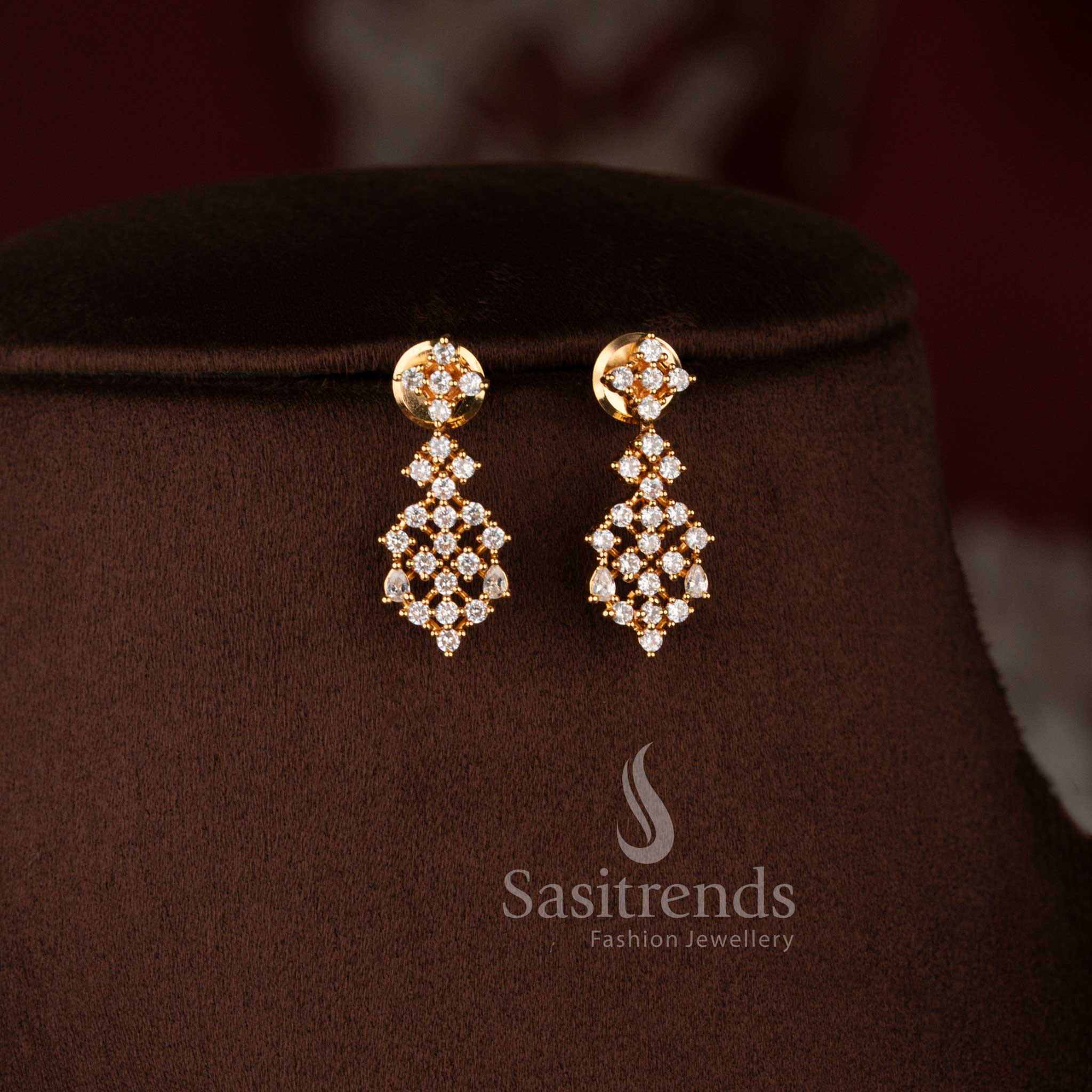 Traditional American Diamond matching earrings with coordinated short and long necklace set - Sasitrends