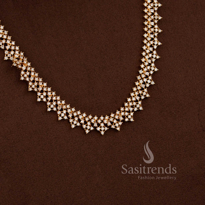 Beautiful American Diamond short necklace, long haram, and earrings jewellery set with elegant craftsmanship - Sasitrends