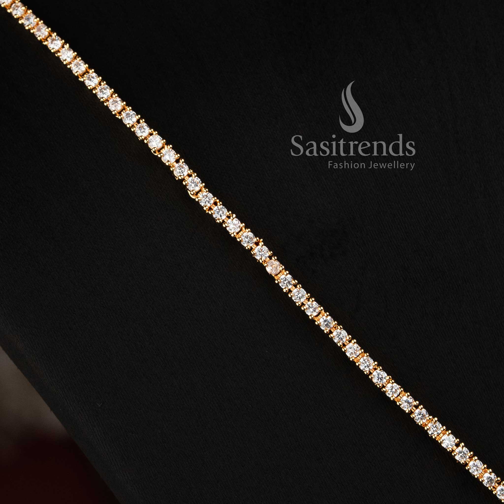 Micro Gold Plated American Diamond Floral Long Haram Necklace Set for Women - Sasitrends