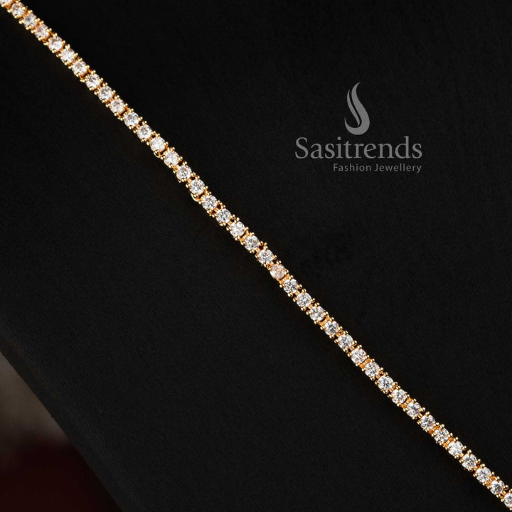 Micro Gold Plated American Diamond Floral Long Haram Necklace Set for Women - Sasitrends