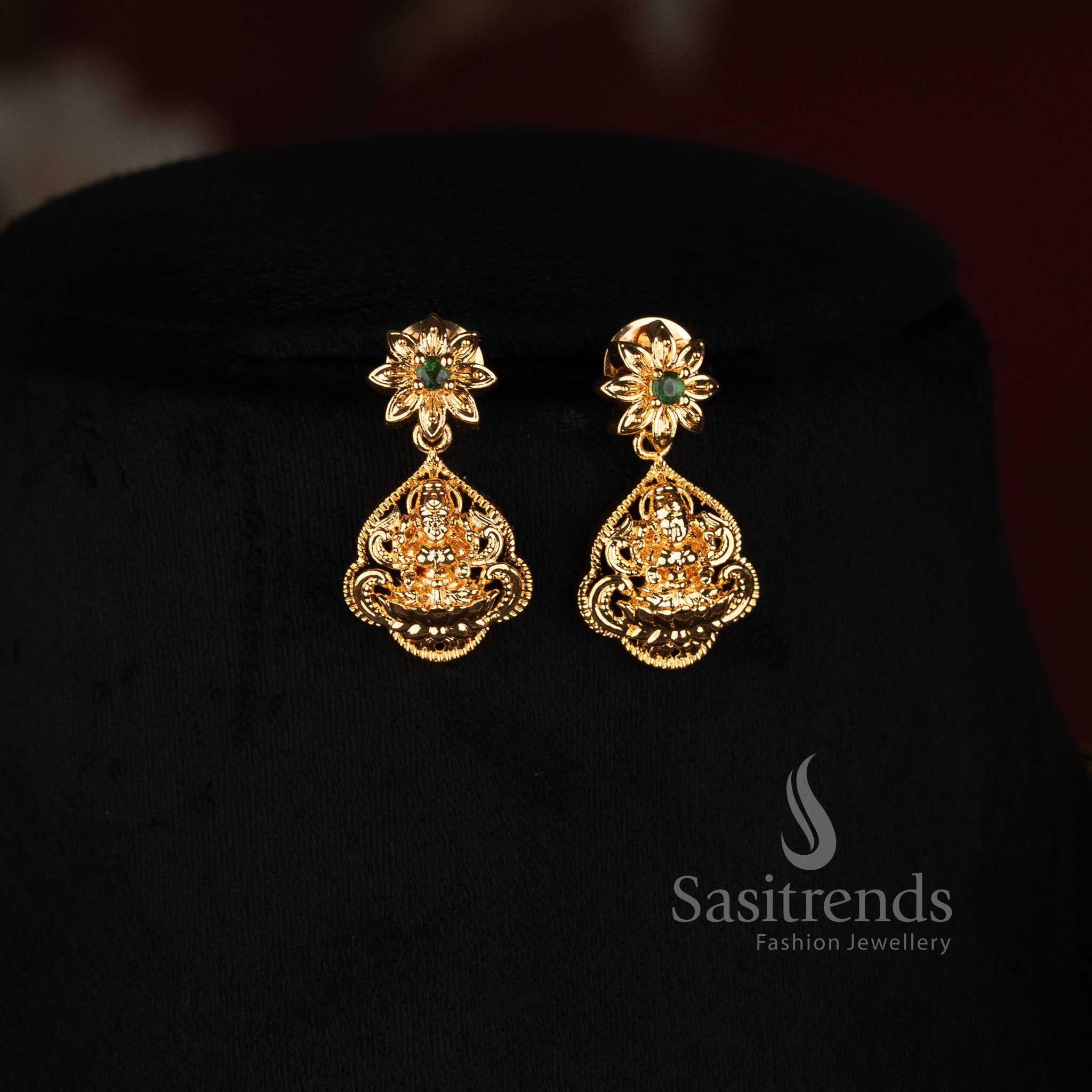Micro Gold Plated American Diamond Lakshmi Long Haram Necklace Set for Women - Sasitrends