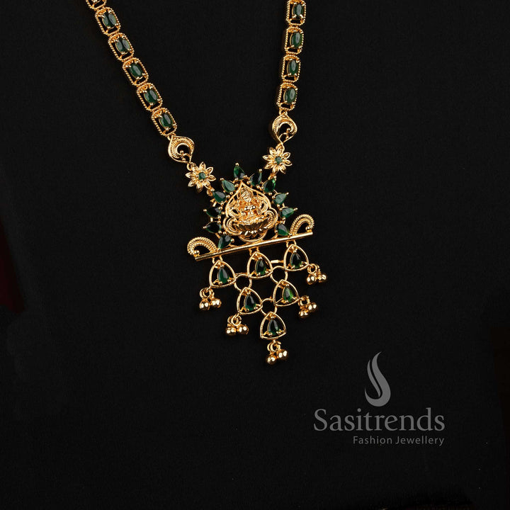 Micro Gold Plated American Diamond Lakshmi Long Haram Necklace Set for Women - Sasitrends