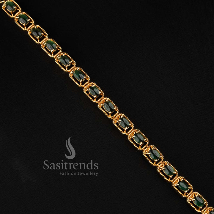 Micro Gold Plated American Diamond Lakshmi Long Haram Necklace Set for Women - Sasitrends