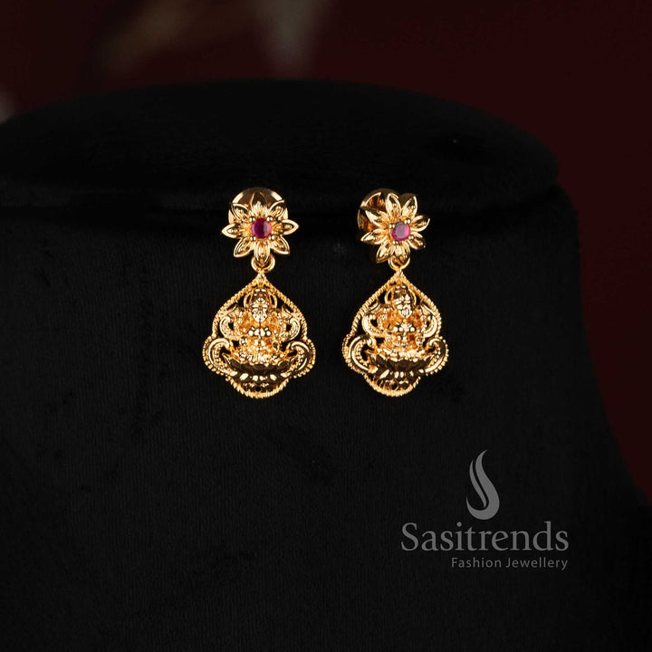 Traditional Goddess Lakshmi AD Stone Oval Box Chain Long Haram Necklace Set - Sasitrends