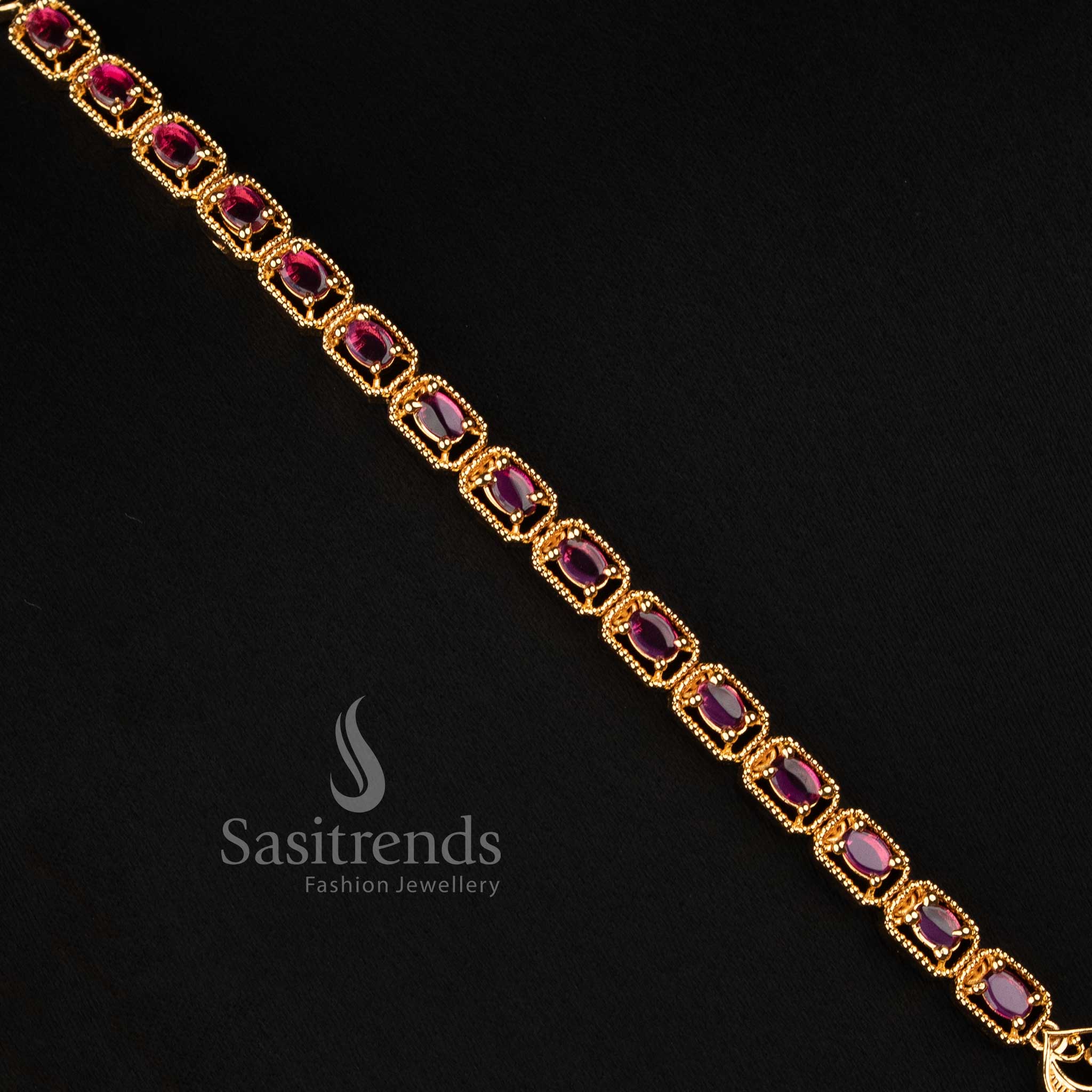 Traditional Goddess Lakshmi AD Stone Oval Box Chain Long Haram Necklace Set - Sasitrends