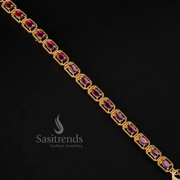 Traditional Goddess Lakshmi AD Stone Oval Box Chain Long Haram Necklace Set - Sasitrends