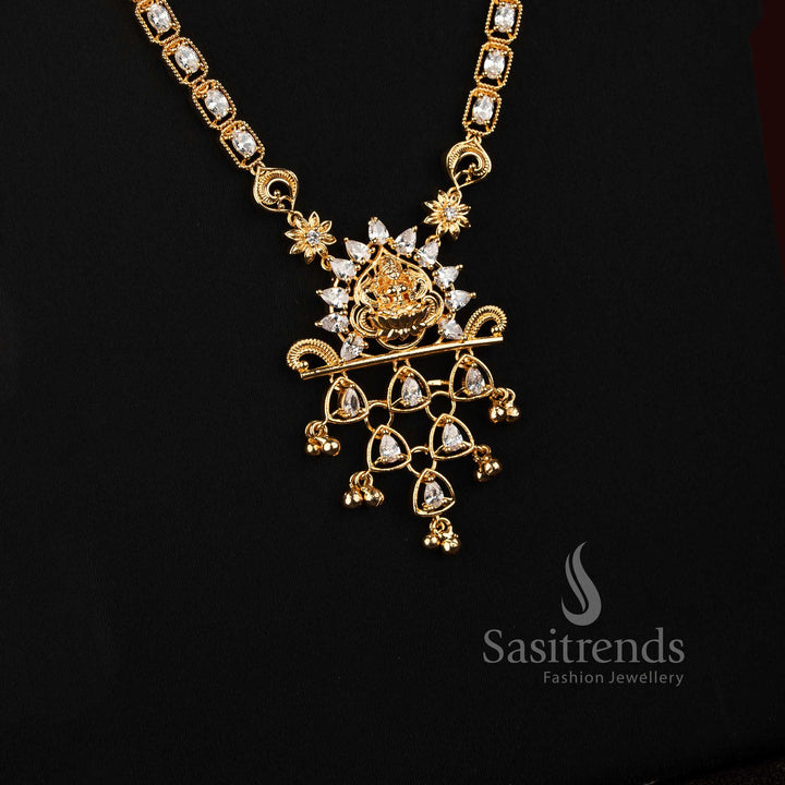 Micro Gold Plated American Diamond Lakshmi Long Haram Necklace Set for Women - Sasitrends