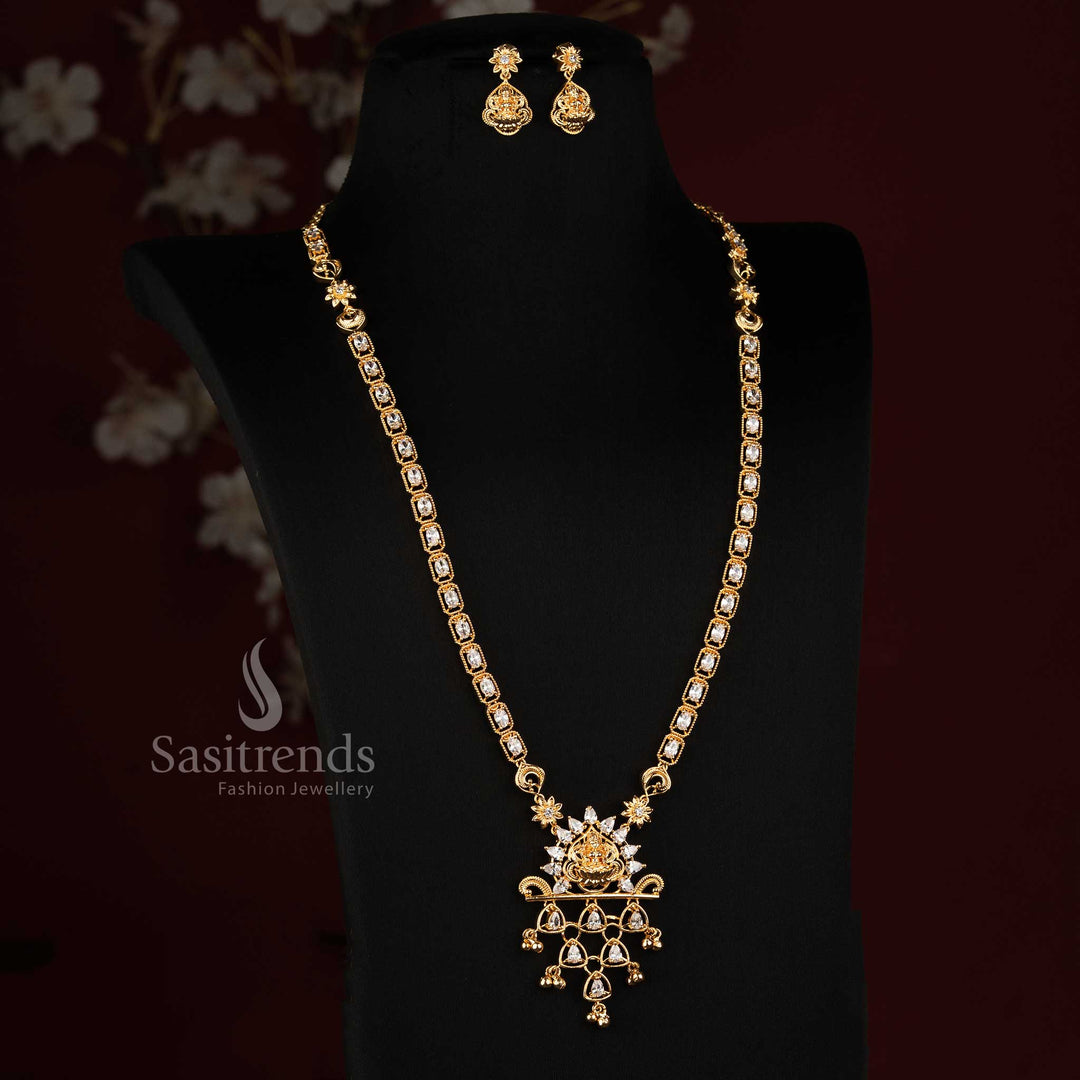 Micro Gold Plated American Diamond Lakshmi Long Haram Necklace Set for Women - Sasitrends