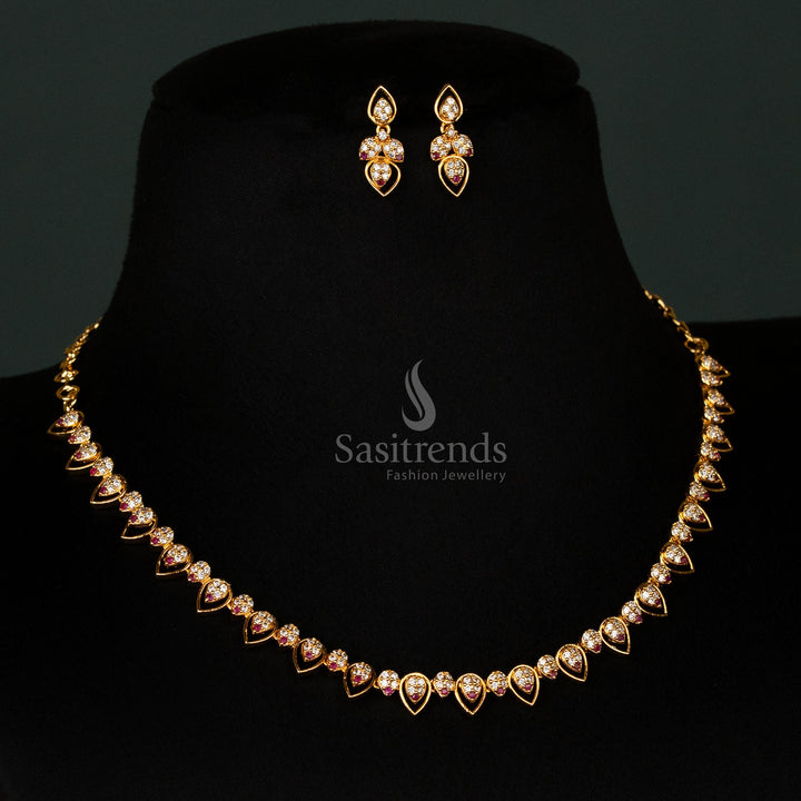 Micro Gold Plated AD Stone Water Drop Necklace Set for Traditional Wear - Sasitrends