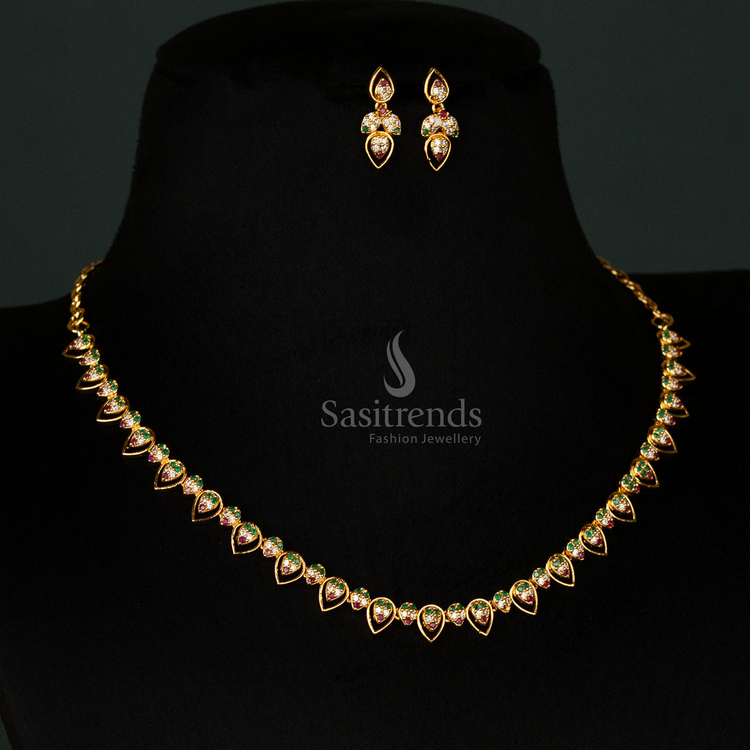 Micro Gold Plated American Diamond Necklace Set with Matching Earrings - Sasitrends