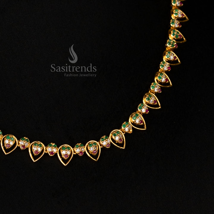 Micro Gold Plated American Diamond Necklace Set with Matching Earrings - Sasitrends