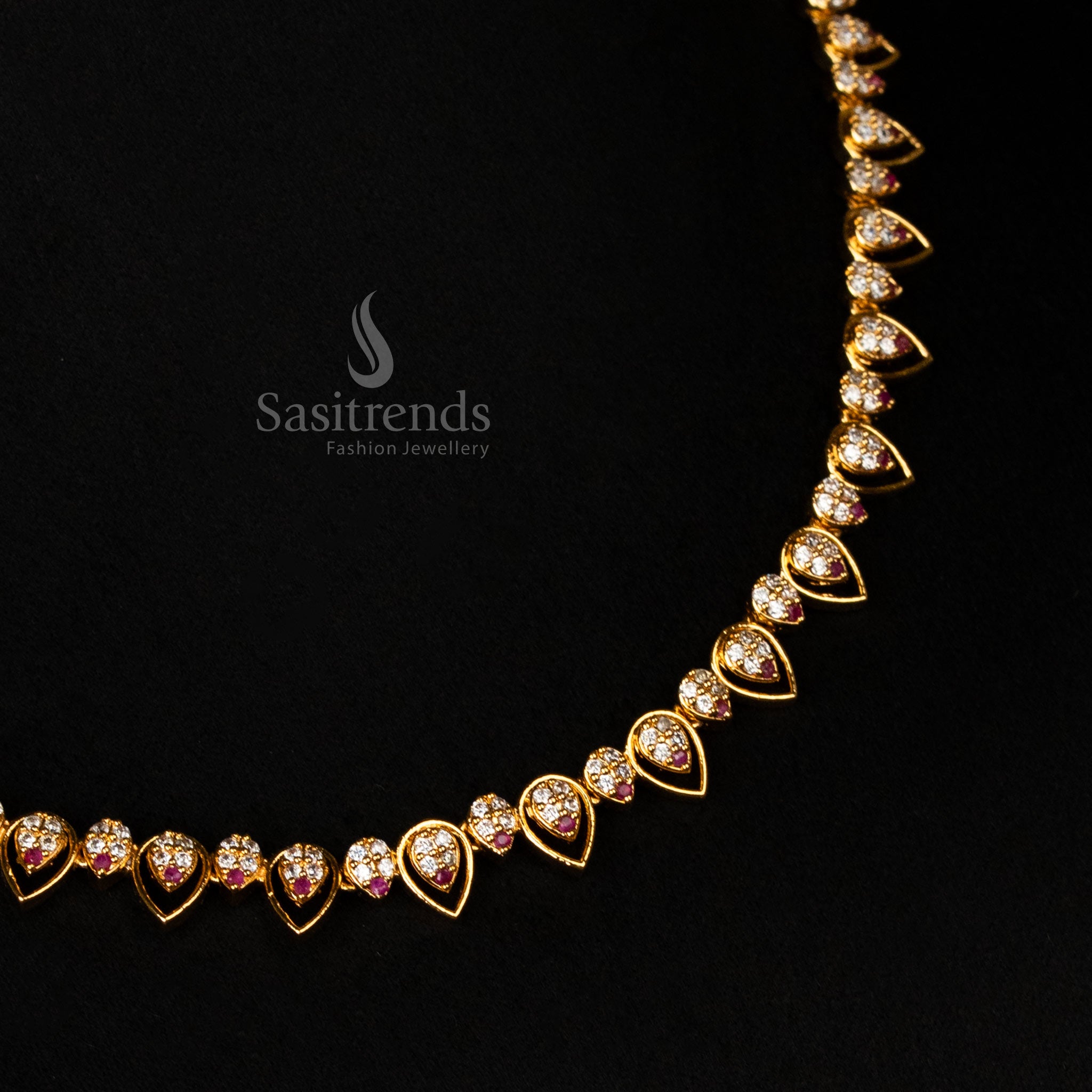 Micro Gold Plated American Diamond Necklace Set with Matching Earrings - Sasitrends