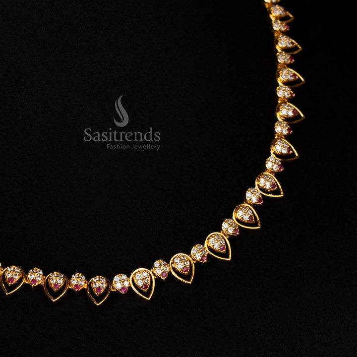 Micro Gold Plated American Diamond Necklace Set with Matching Earrings - Sasitrends