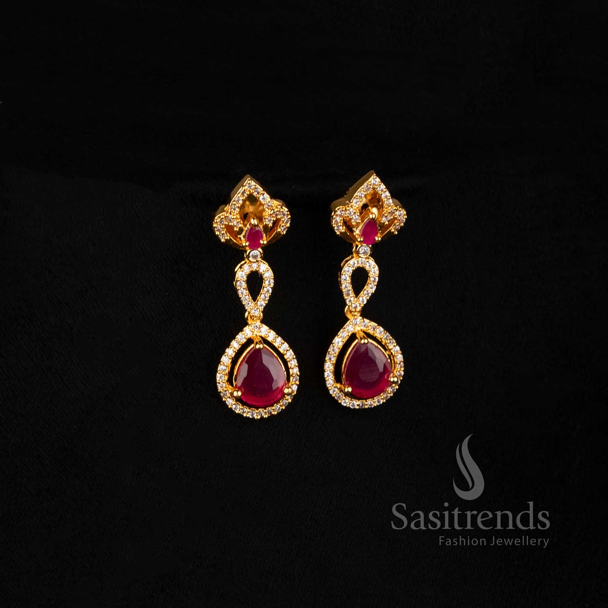 Radiance Ruby-White Heart Drop Necklace with Micro Gold Finish and American Diamond Embellishments – Festive Ethnic Jewellery by Sasitrends