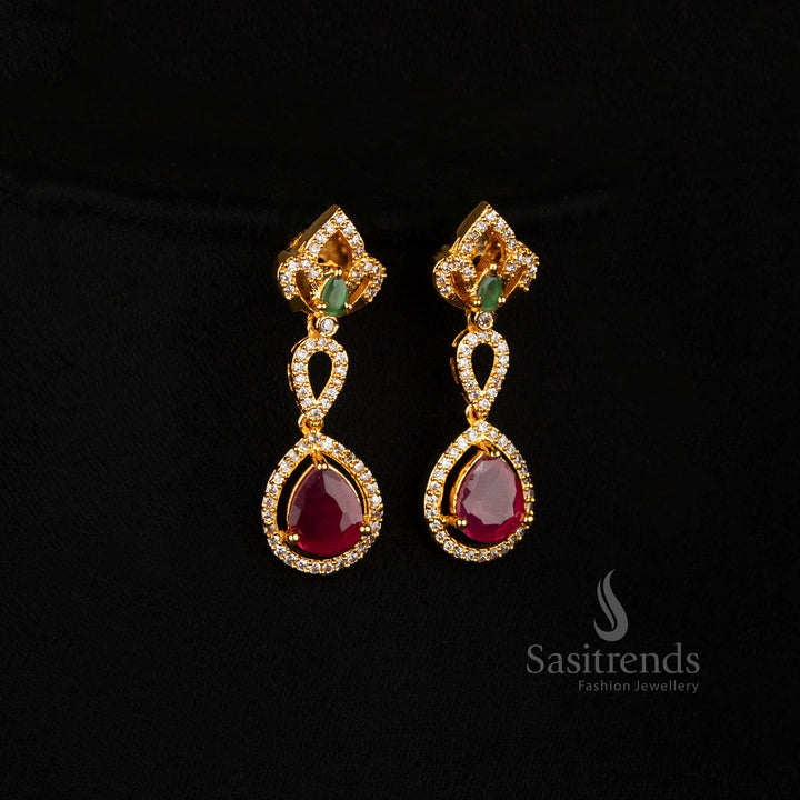 Rainbow Glow Multi Stone Heart Earrings Set with Micro Gold Finish – One Gram 24 Carat Look Ethnic Jewellery by Sasitrends