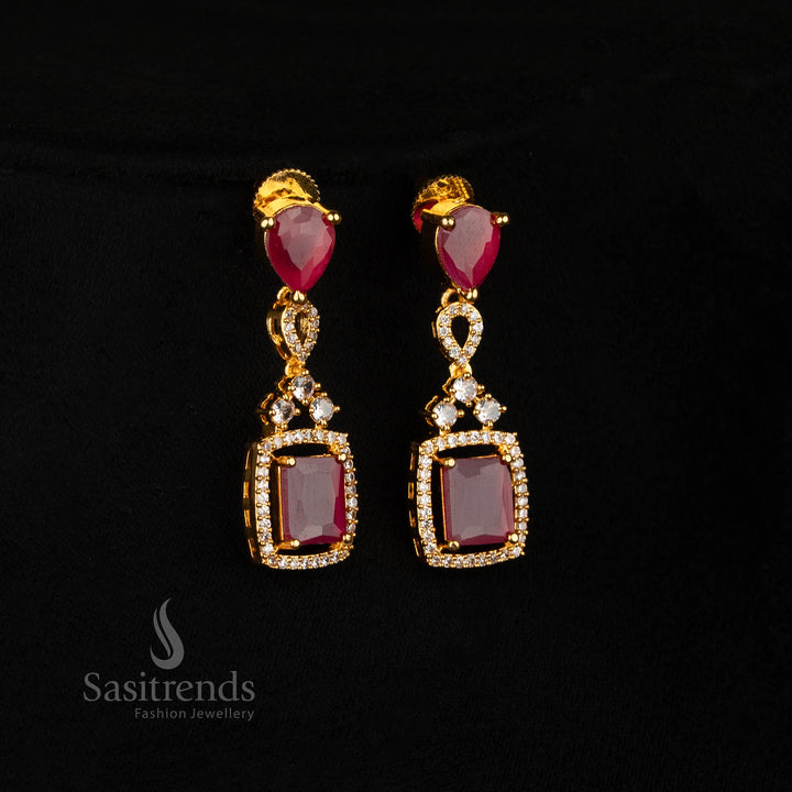 American Diamond Jewellery Set with Teardrop Connector and One Gram Plating