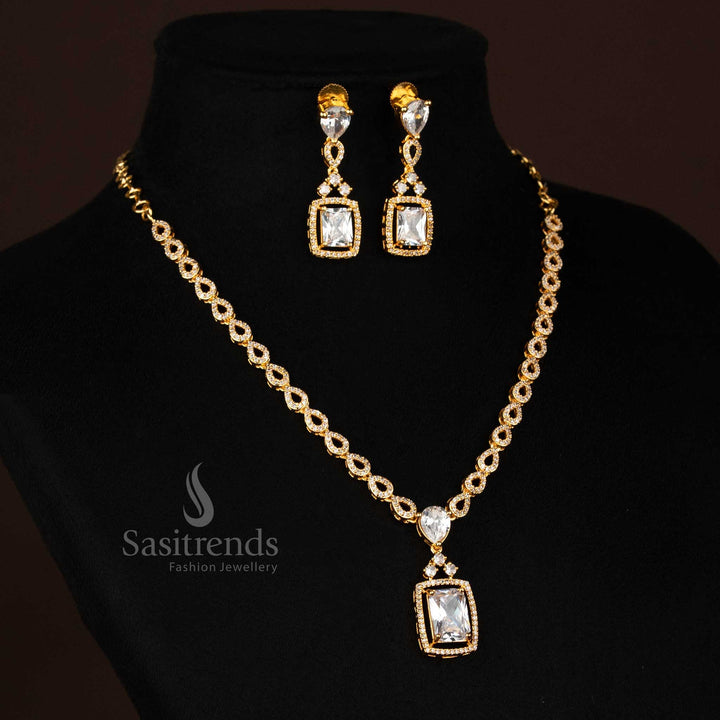American Diamond Jewellery Set with Teardrop Connector and One Gram Plating