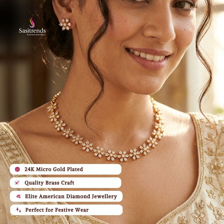 Engagement wear micro gold plated AD stone necklace set - Sasitrends