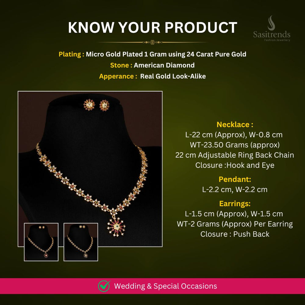 Micro gold plated AD Necklace jewellery set measurement Image - Sasitrends