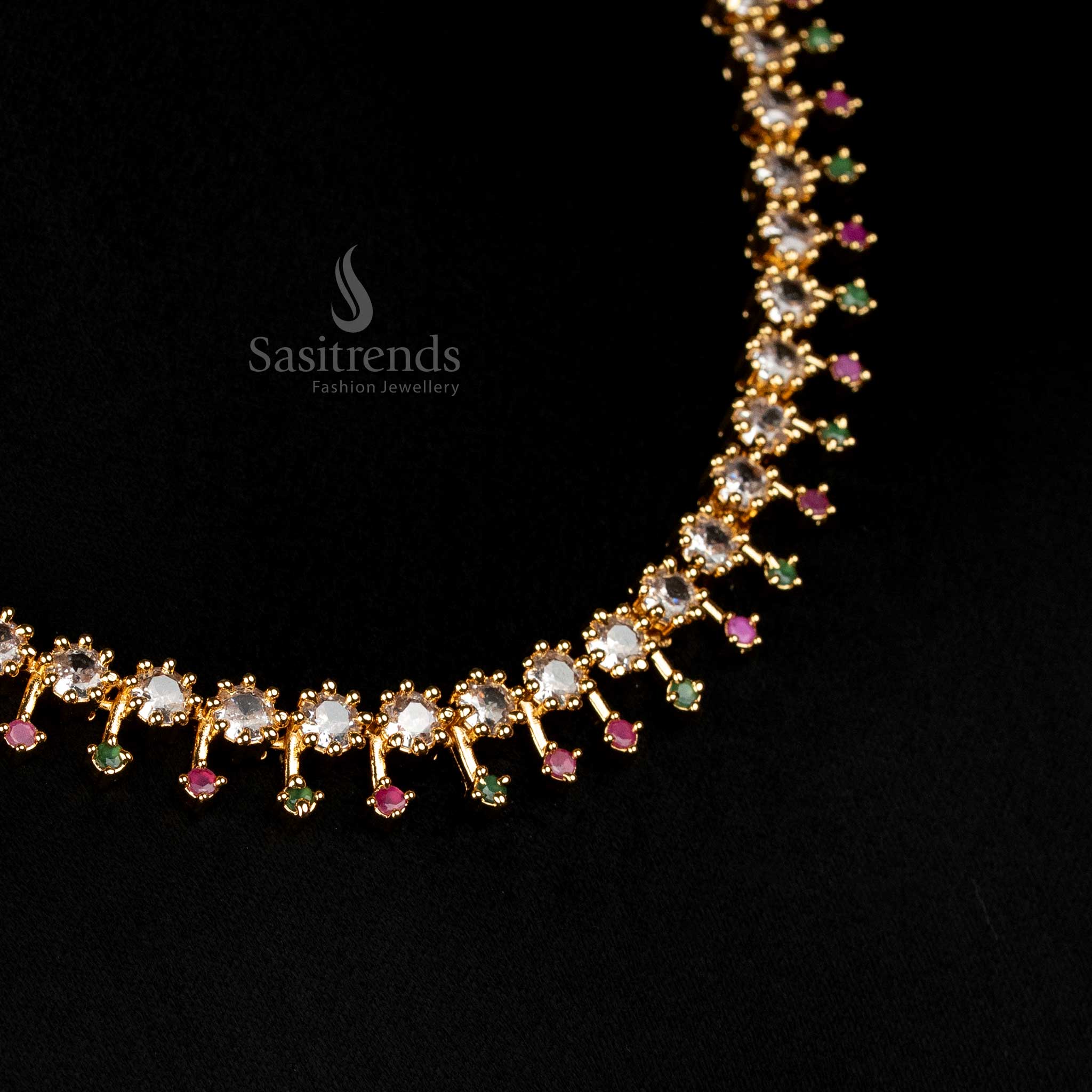 Vibrant Multi Colour American Diamond Micro Gold Plated Layered Drop Necklace Set, Exquisite Festive Jewellery For Women To Pair With Sarees And Ethnic Wear – Sasitrends