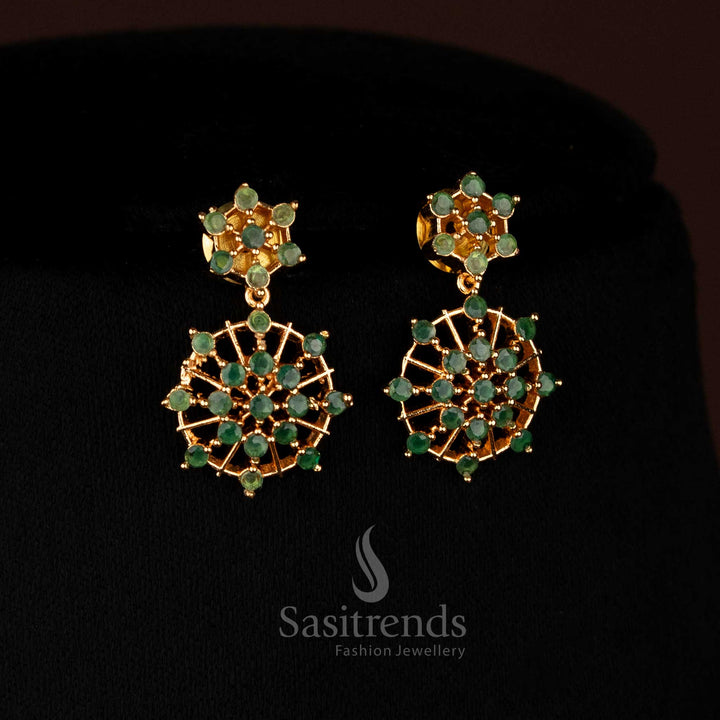 Vibrant Green Floral Starburst Earrings in Micro Gold Plating with AD Stone Accents – Sasitrend
