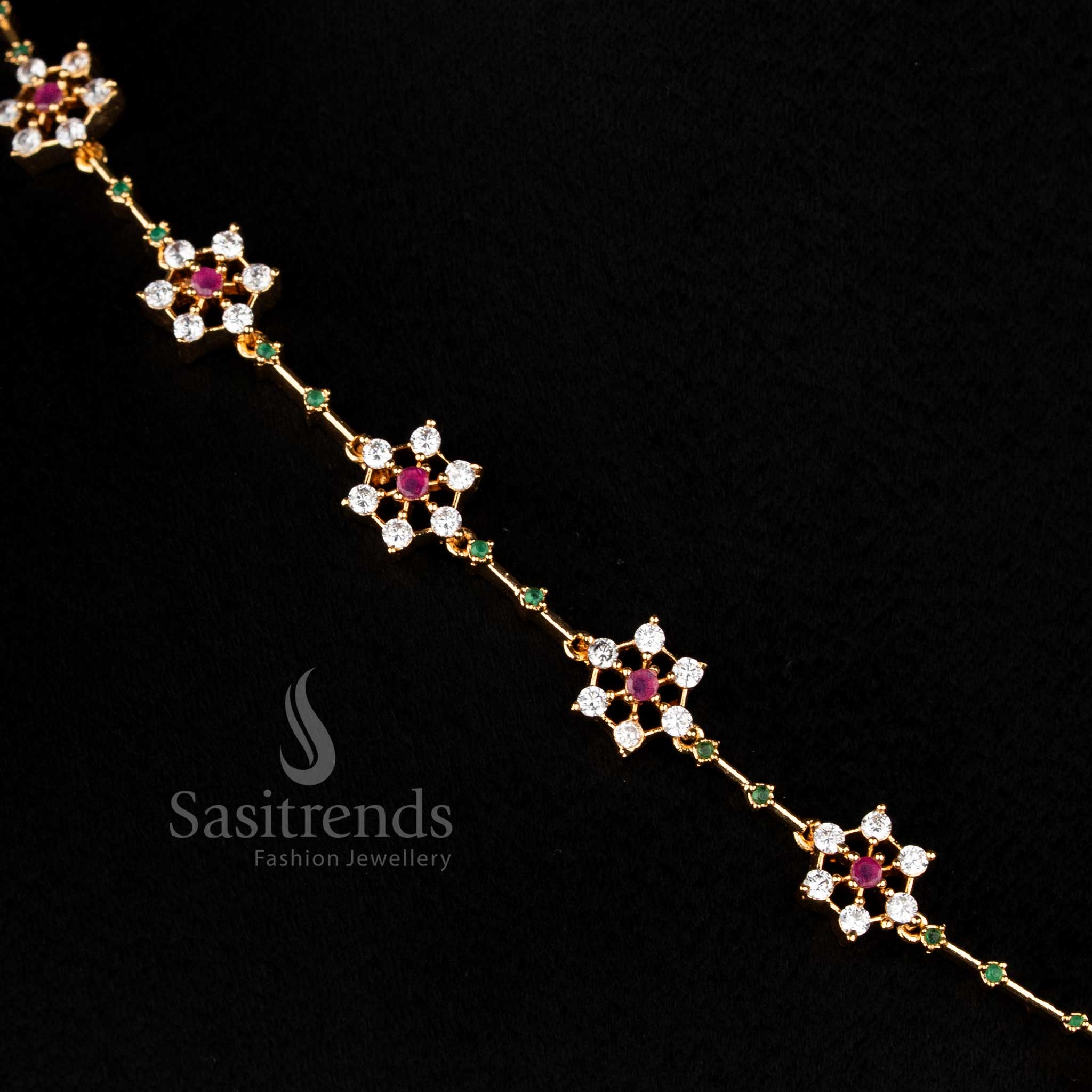 Elegant Multi Colour Micro Gold Plated Necklace Jewellery Set Featuring AD Stone Floral Starburst Motif – Sasitrends