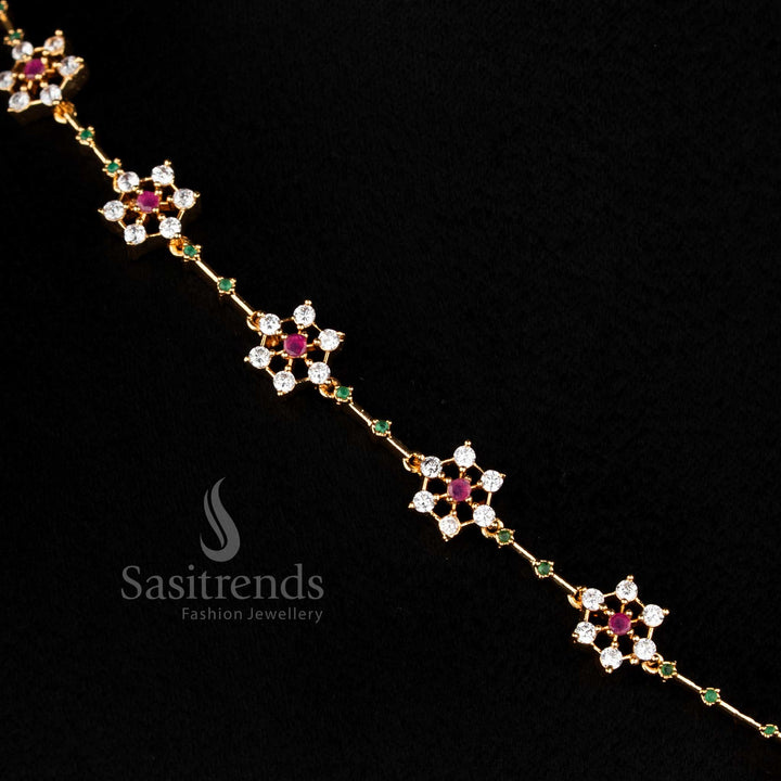 Elegant Multi Colour Micro Gold Plated Necklace Jewellery Set Featuring AD Stone Floral Starburst Motif – Sasitrends
