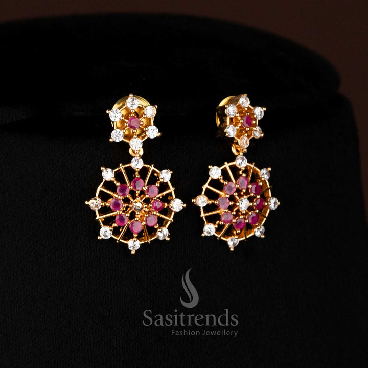 Elegant White-Ruby Micro Gold Plated Earrings Featuring AD Stone Starburst Floral Design – Sasitrends