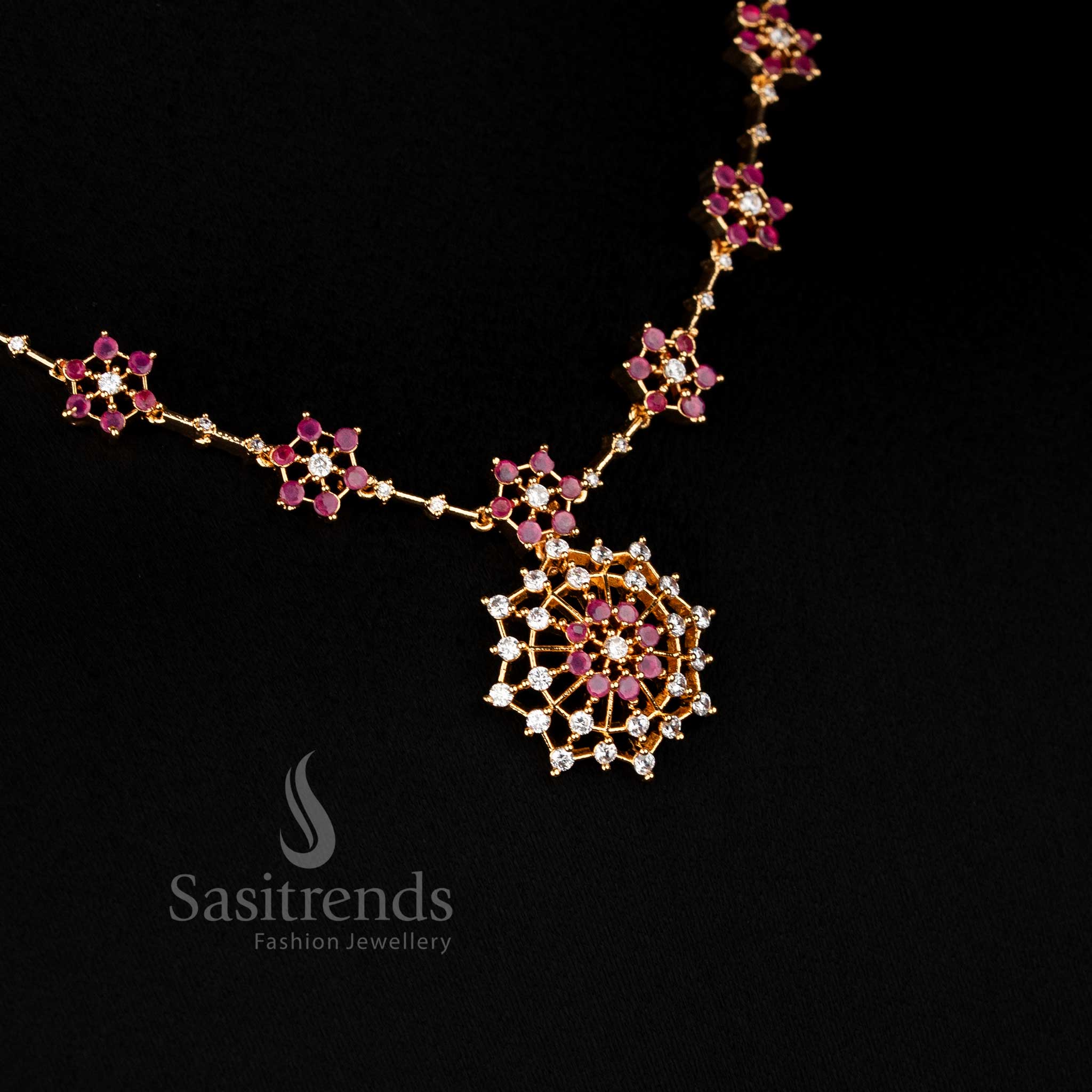 White-Ruby Traditional Necklace Jewellery Set with Micro Gold Plating and AD Stone Starburst Accents – Sasitrends