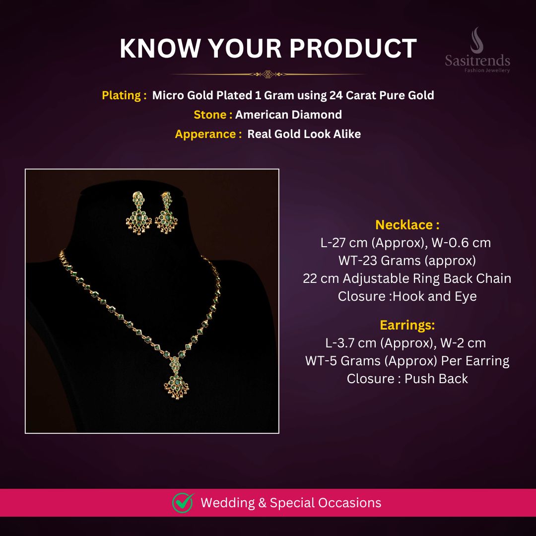 Micro Gold Plated AD necklace set measurement image - Sasitrends





