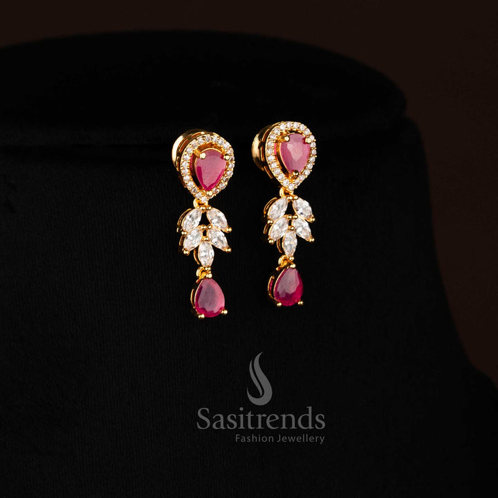 Elegant Micro Gold Plated Linked Lotus Motif Necklace Set with Ruby AD Stones – sasitrends