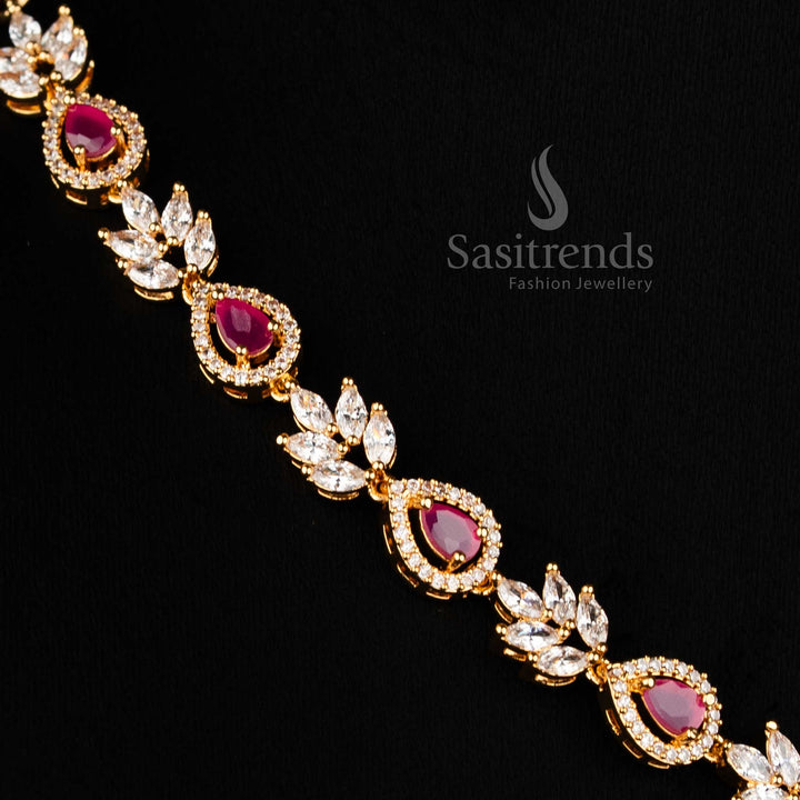 Elegant Micro Gold Plated Linked Lotus Motif Necklace Set with AD Stones – sasitrends