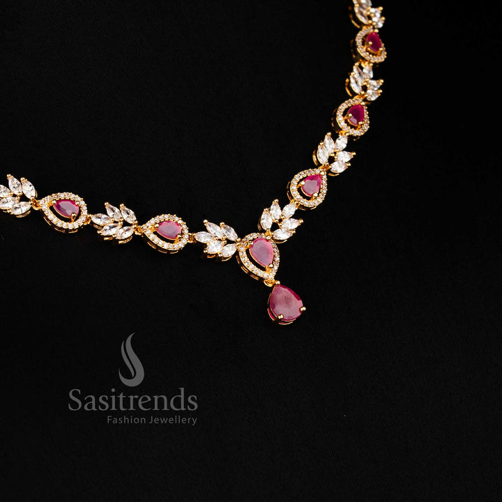 Guaranteed Lotus Petal Pattern Necklace with American Diamond Teardrop Centrepiece – sasitrends