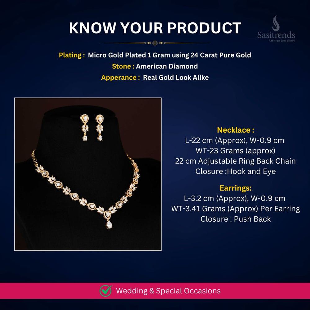 Micro Gold Plated AD necklace set measurement image - Sasitrends