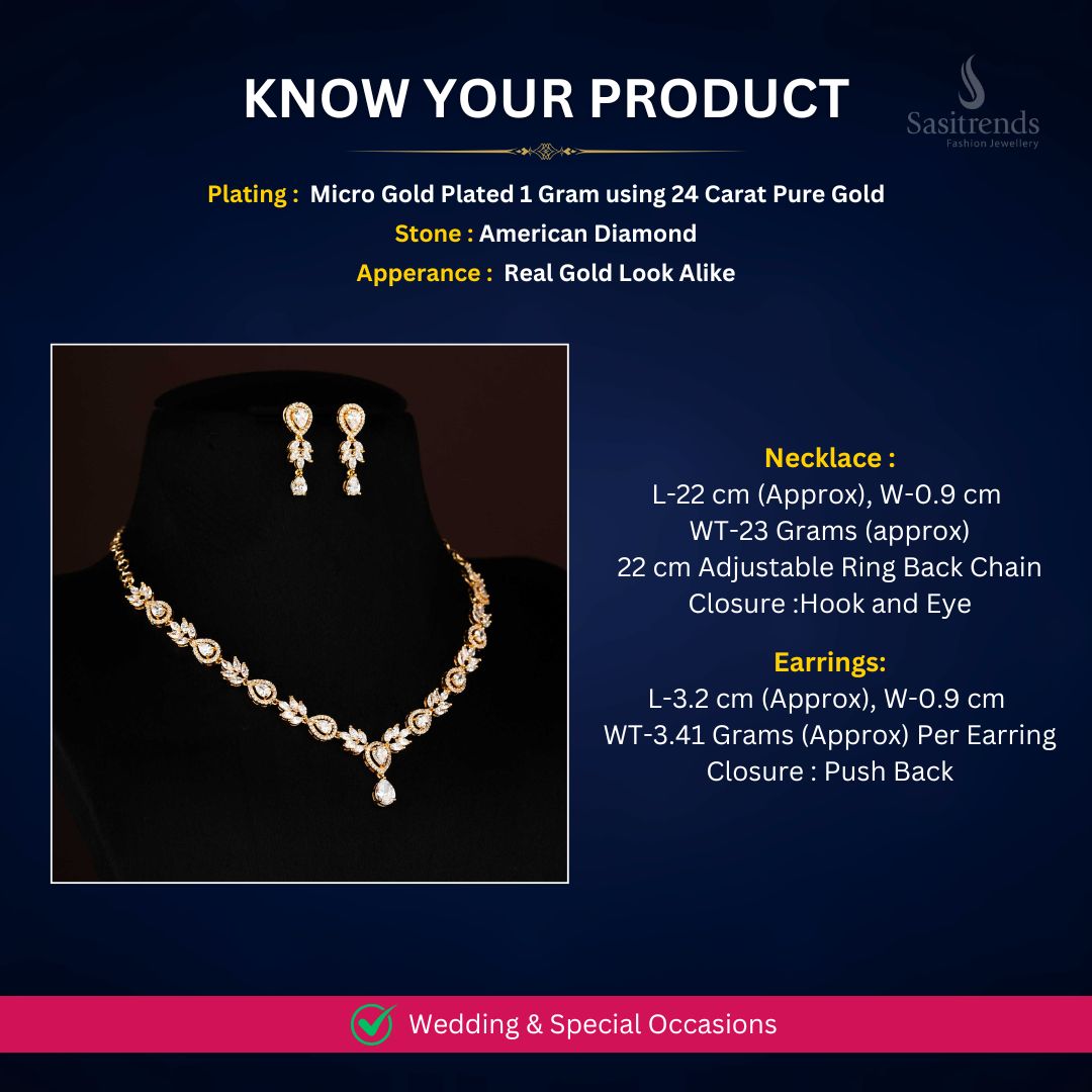 Micro Gold Plated AD necklace set measurement image - Sasitrends
