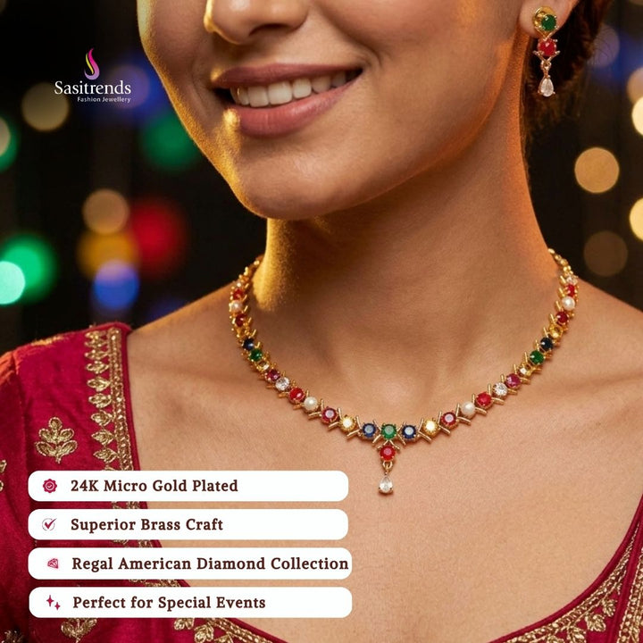 Engagement wear micro gold plated AD stone necklace set - Sasitrends