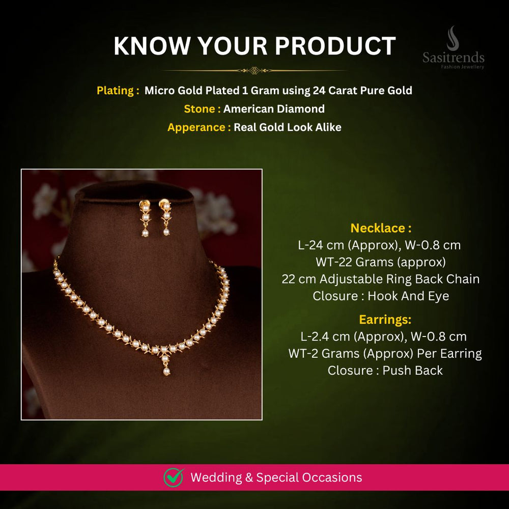 Guaranteed Micro gold plated AD stone necklace set measurement image - Sasitrends